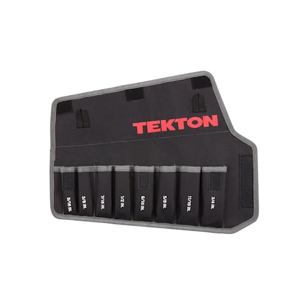 Tekton Roll Up Tool Bag, Stubby Comb. Wrn Pouch, 5/16-3/4", 8 Tool, Black, Woven Polyester Fabric, 8 Pockets ORG27108